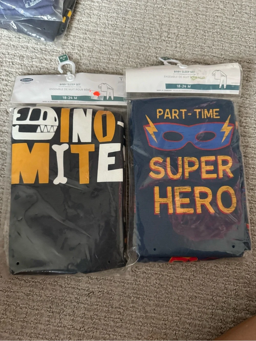 Set of 2- NWT 18-24 mth  Old Navy 'Part-Time Super Hero & Dino mite Pajama Sets